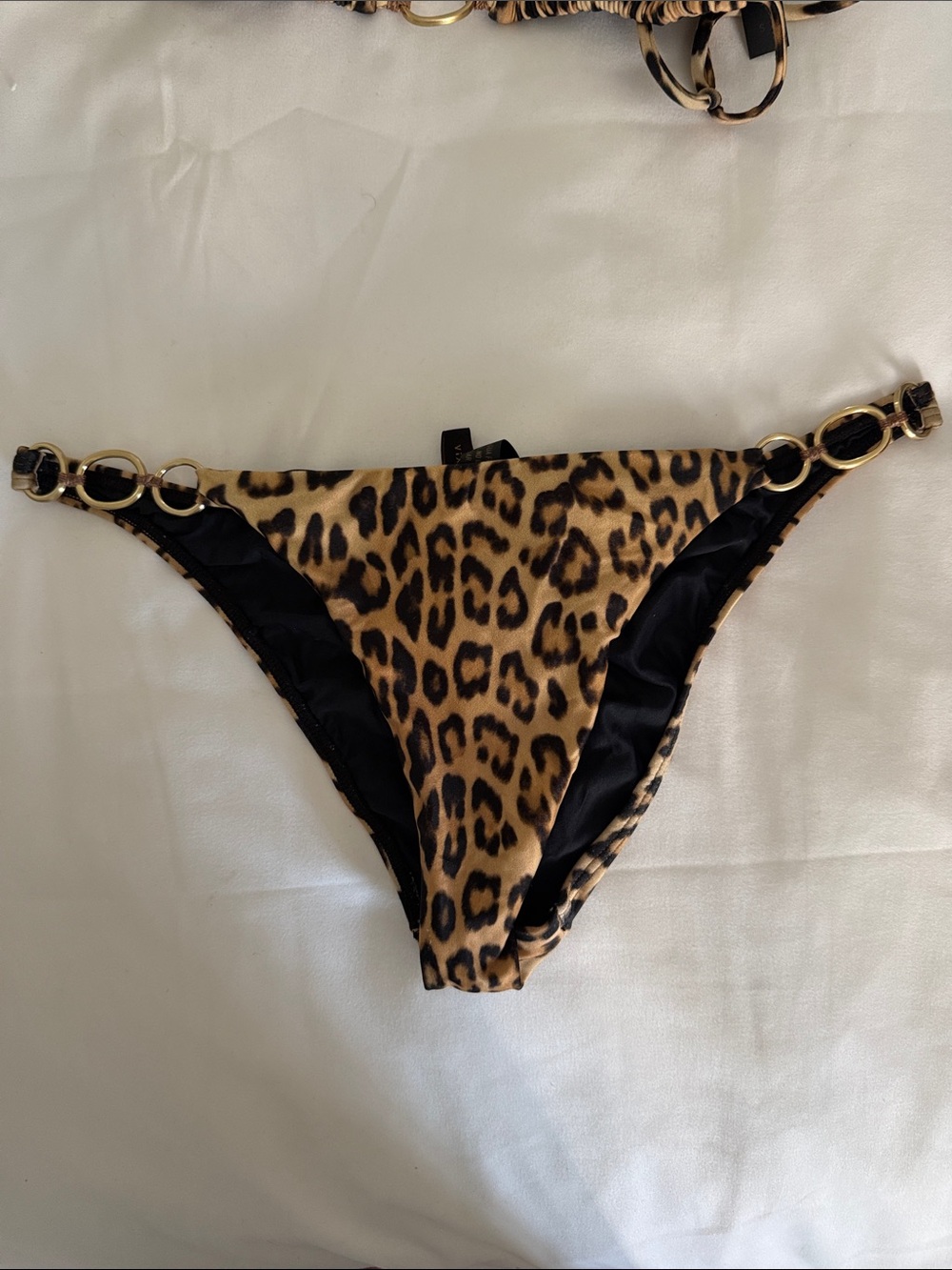 VIX Leopard Print Bikini Bottom with Gold Ring Accents